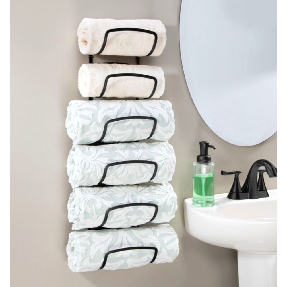 Mdesign Steel Wall Mount Towel / Wine Storage Rack For Bathroom - Satin